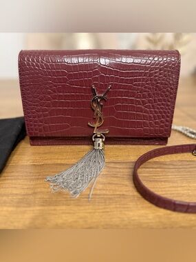 YSL Saint Laurent Wallet on Chain Tassel Burgundy SHW